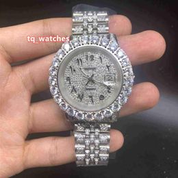 Prong set diamant heren horloge zilveren roestvrijstalen kas riem horloges Arabische digitale schaal automatisch mechanisch polshorloge239q