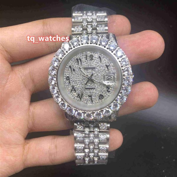 Ensemble de broches diamant montre pour hommes argent boîtier en acier inoxydable bracelet montres arabe numérique échelle automatique mécanique montre-bracelet239Q