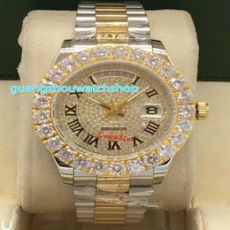 Prong set reloj de pulsera de diamantes 43MM para hombre de dos tonos de oro de acero inoxidable con esfera de diamantes relojes de moda automático mecánico grande diamond230P