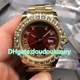 Prong set or montre-bracelet en acier inoxydable cadran rouge luxe diamant marque hommes montres automatiques mécaniques étanches watches263g