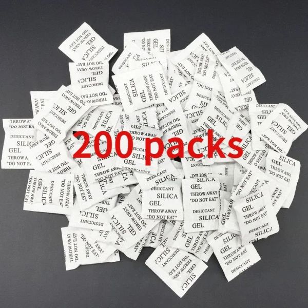 Protégeage 200 packs Nontoxic Silice Gel Desiccant Humidité humide déshumidificateur pour salles de cuisine Living Absorber Sac Vêtements Food Storage