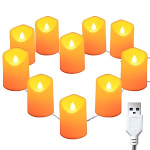 Décorations d'éclairage de proposition goblincore Salle clignotant les poteries rechargeables bougies USB 240417