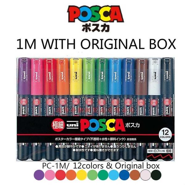 12/8 Couleurs Posca PC-1M Peinture Marqueur-Fine Bullet Tip-0.7mm Art Marqueur Stylos Bureau École Cadeau 201222