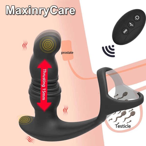 Masajeador de próstata, vibrador Anal, doble anillo, tapón Anal, control remoto inalámbrico, producto para adultos, retardante de eyaculación para hombres