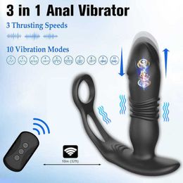 Masseur de prostate entièrement automatique télescopique vibrant plug anal télécommande sans fil dispositif de masturbation pour verrouiller l'essence