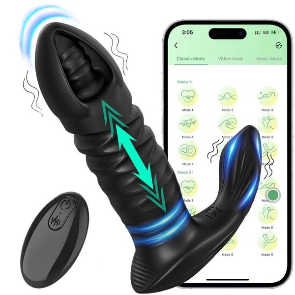 Vibrador de empuje del masajeador de próstata, consoladores de juguete sexy 3 en 1 con 10 modos de empuje y vibración, aplicación y remoto C