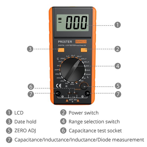 Kit de herramientas de prueba de medidor LCR digital multímetro PROSTER para la capacitancia de inductancia resistencia a la pantalla LCD Medidor de medición BM4070