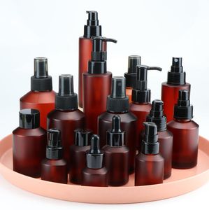 Protable Amber Bruin Glasfles hervulbare lotion crème Cosmetische container 15ml 30ml 60ml 100ml spuitpomp flessen