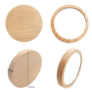 Les miroirs en bambou et en bois vierges portables composent le miroir rond de maquillage cosmétique