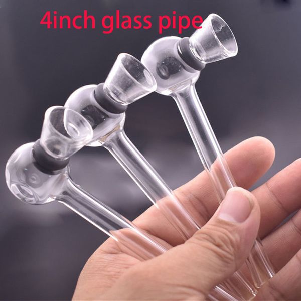 Protable Clear Doble uso 4 pulgadas Tubo de quemador de aceite de vidrio recto Grueso embriagador Pipa de tabaco de mano extraíble para fumar hierba seca