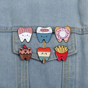 Bescherm Tandheelkundige Gezondheid Emaille Pins Custom Donut Chip Cake Broches Revers Badges Grappige Sieraden Cadeau voor Kinderen Vrienden