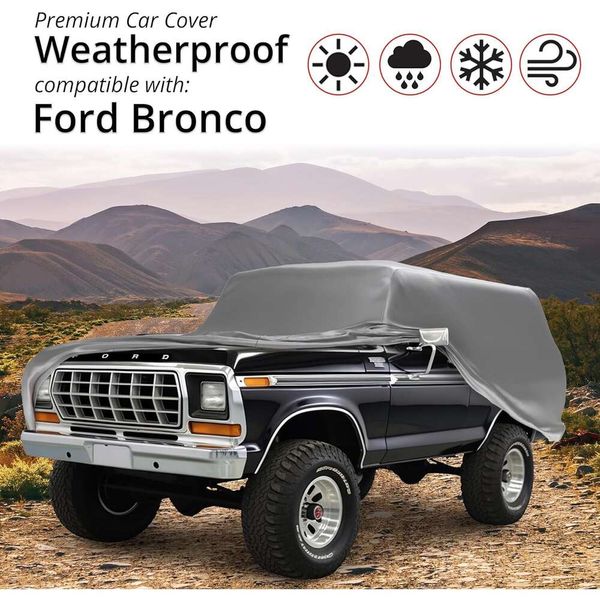 Protégez votre Ford 1966-1977 Bronco avec couverture de voiture résistante aux intempéries - Comprend le verrouillage du câble de vol, le sac, les sangles de vent, la protection intérieure / extérieure - Accessoires Bronco