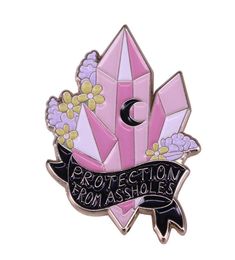 Protection contre les connards, épingle à revers en cristal, badge de lune de sorcière, décor de fleurs pastel b075327845