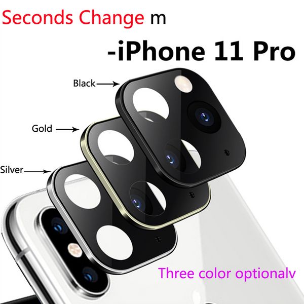 Cambio de segundos de vidrio templado de protección para iPhone 11 Pro Max Cubierta de lente de cámara para iPhone X XS MAX Caja de aleación de titanio Cubierta de cámara trasera