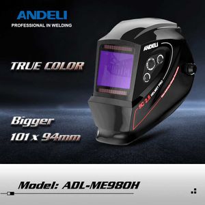 Vêtements de protection ANDELI Casque de soudage ADL-ME980H Grande vue True Color Masque de soudage à obscurcissement automatique à énergie solaire pour TIG MIG Arc Weld Grind Cut HKD230826