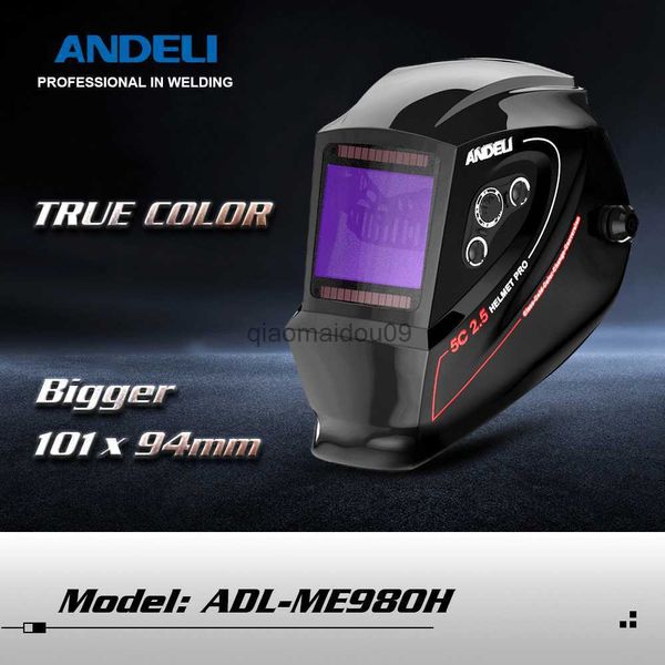 Vêtements de protection ANDELI Casque de soudage ADL-ME980H Grande vue True Color Masque de soudage à obscurcissement automatique à énergie solaire pour TIG MIG Arc Weld Grind Cut HKD230825