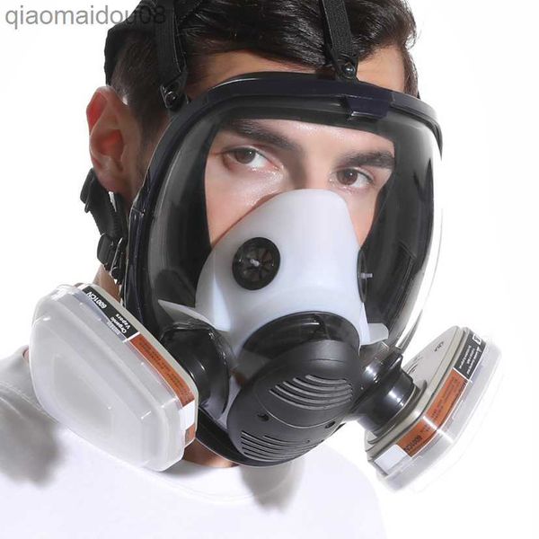 Ropa protectora Química Máscara de gas completa 6800 7 en 1 Máscara de gas Respirador de polvo Pintura Insecticida Aerosol Silicona Filtro de cara completa Soldadura HKD230826