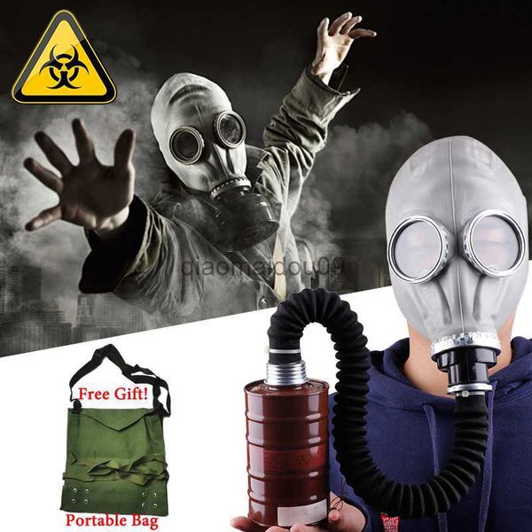 Ropa protectora Máscara de gas de cara completa Respirador químico Máscara fantasma de caucho natural gris / negro con filtro de manguera para pintar pesticidas en pulverización CS HKD230825