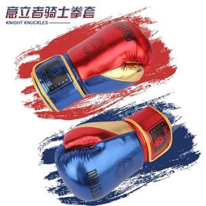 Beschermende uitrusting 6 8 10 12oz Metaalstijl Bokshandschoenen PU-leer Muay Thai Guantes De Boxeo Free Fight MMA Zandzak Trainingshandschoen voor heren Dames yq240318