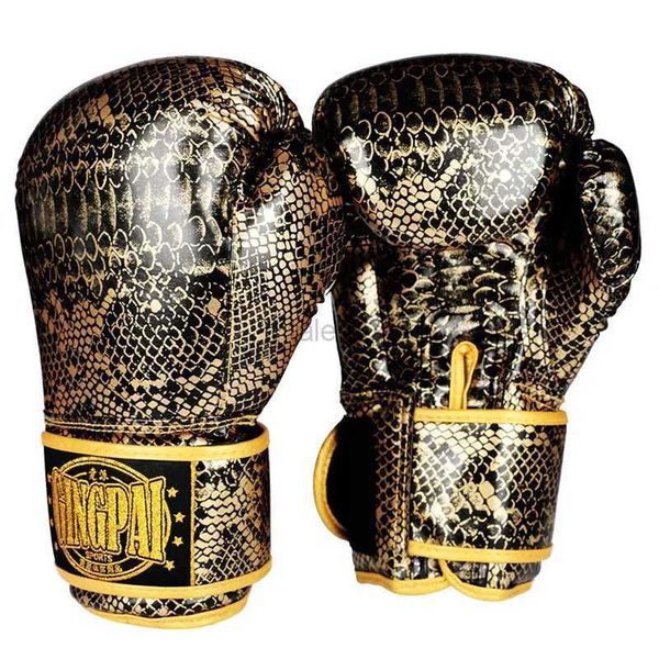 Equipo de protección 8/10/12OZ Piel de serpiente Oro Plata Guantes de boxeo Cuero para adultos Mujeres/Hombres Entrenamiento Muay Thai Sanda Equipos mma Guantes yq240318