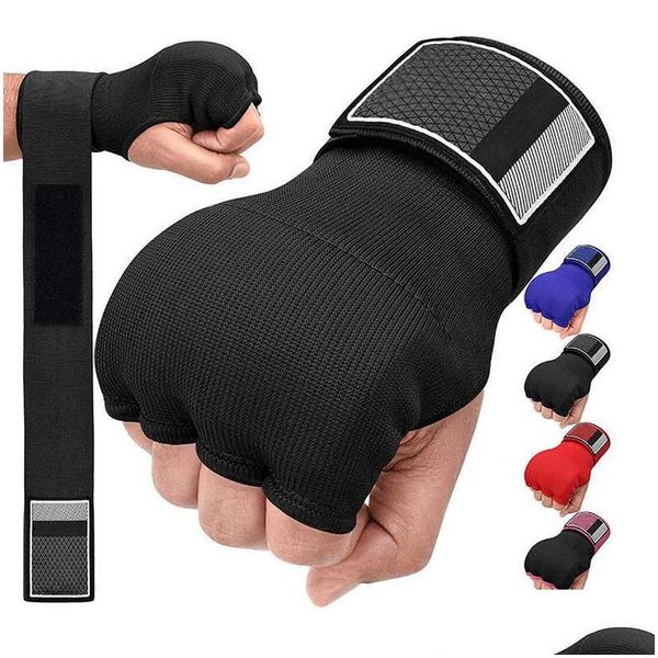 Équipement de protection Boxe Hand Wrap Gants intérieurs Demi-doigt Gant de gel pour Muay Thai MMA Kickboxing Arts martiaux Punching Speed Sac Train Dh5Mv