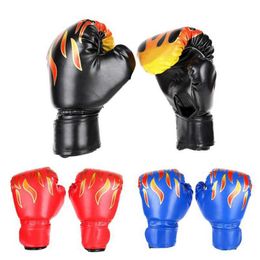 Equipo de protección Niños Guantes de boxeo PU Llama Impreso Fight Match Hand Protector Fitness Sanda Ropa deportiva Accesorios HKD230718