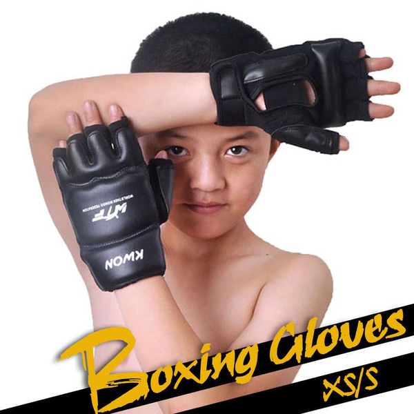 Equipo de protección GOBYGO Medio dedos Niños Saco de arena Entrenamiento Guantes de boxeo PU Cuero Fitness Sparring Taekwondo Guantes Lucha Protector de manos HKD230718