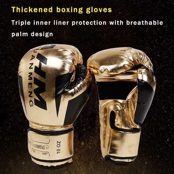 Équipement de protection Couleur dorée MMA Kickboxing Gants respirant confortable Gant de boxe Enfants Hommes Formation Compétition Épaissie Protection Combat HKD231123