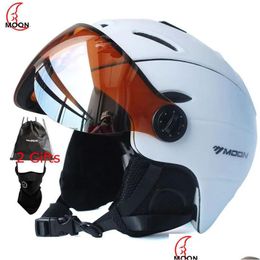 Equipo de protección Moon Professional Halfered Casco de esquí Integralmente moldeado Deportes Hombre Mujeres Esquí de nieve Cascos de snowboard con gafas Vis Ot0Ka