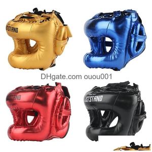 Beschermende uitrusting Professional ADT Men Women Kick Boxing Sanda MMA Helmet FL Protection om Nose Combat Beam Face Head Drop Deli DHXSC te beschermen