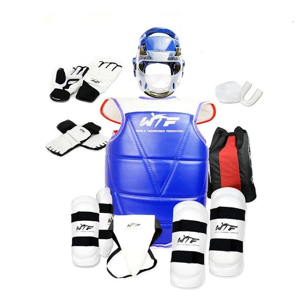 Équipement de protection Ensemble uniforme de Taekwondo équipement de protection casque masque armure Kickboxing gant de boxe équipement de Taekwondo tête bras jambe protecteur 231216