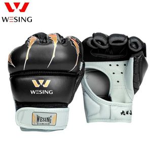 Beschermende uitrusting Wesing MMA-handschoenen Bokshandschoenen met halve vingers Kickboksen Vechten Trainingshandschoenen yq240318