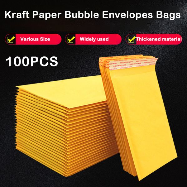 Embalaje protector 100Pcslot Papel Kraft Sobres de burbujas Bolsas Sobres acolchados con bolsa de correo Varios tamaños Amarillo 230706