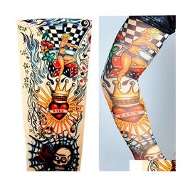 Beschermende mouwen mannen jongen buitensport naadloos nylon tattoo printing elastische ademende skins nep arm warmer drop levering home dhmtn