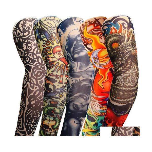 Manches de protection Hommes Femmes Sunsn Main Faux Tatouage Bras Er Tatto Uv Cool Poignets Sport Bas Élastiques Réchauffeurs Drop Delivery Accueil Ga Dhmrl