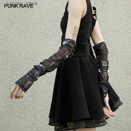 PUNK RAVE Femmes Gothique Virtuel Erosion Impression Bras Manches Performance Party Mode Sexy Digital Mesh Accessoire L240312