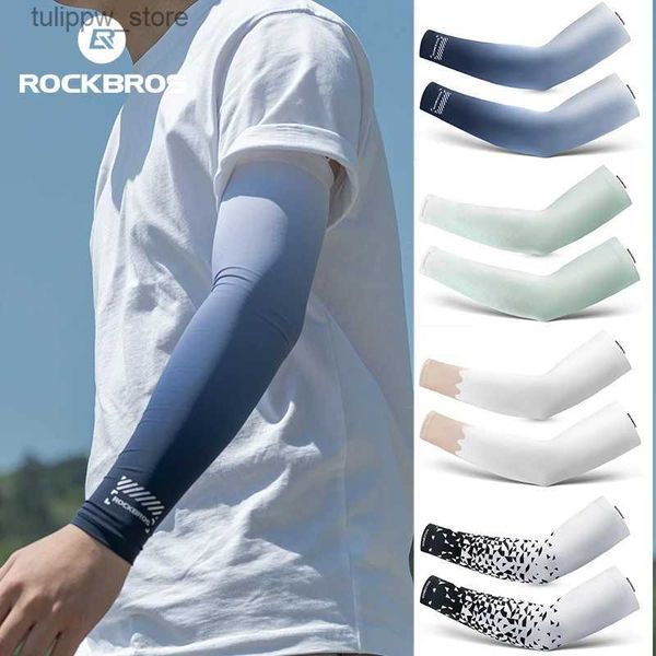 Mangas protectores Rockbros Rockbros de seda de seda Mangas de bicicleta de verano Summer UV UV Sun Sports Safety Warmers Men Mujeres MTB Ciclismo Ciclismo Mangas de bicicleta L240312