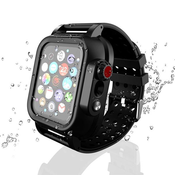 Smart Straps Housse de protection avec bracelets de montre pour Apple Watch 4 iWatch Band 44mm 40mm Noir Bracelet en silicone souple Bracelet étanche