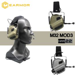 Protecteur Headset Taktis Earmor M32 MOD3 Penutup Télinga Berburu Menembak Dengan Mikrofon Amplilikasi Suara Mendukung Komunikasi PTT