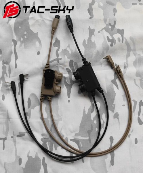 Protecteur TSTACSKY Tactical Dual Communication RAC PTT Adaptateur compatible avec Kenwood Plug Interphone Tactical Headset pour Airsoft Sports