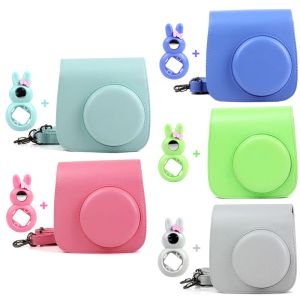 Beschermers 5 kleuren Kwaliteit PU lederen camerabehuizing en Rabbit Close -up Selfie -lens voor Fujifilm Instax Mini 9/ Mini 8 Instant Film Camera