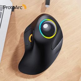 Protoarc EM03 Wireless Bluetooth Trackball Mouse Oplaadbare ergonomische RGB -verlichtingsrolerbalmuizen voor Windows Mac Ipad 240419