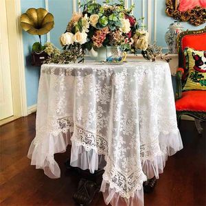 Trots Rose Lace Tafelkleed Prinses Ronde Doeken Bruiloft Decoratie Benodigdheden Geborduurde Cover TV Handdoek 210626