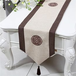 Fier Rose lin chemin de Table tissu décoratif Style chinois Rectangle drapeau mode ménage tapis personnalisé 220615