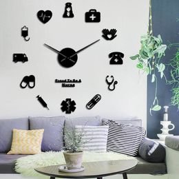 Orgulloso de ser una enfermera 3D DIY Mute Efecto Espejo Reloj de pared Farmacia Hospital Arte de la pared Decoración Reloj Reloj Regalo para Doctor Enfermera Y20316J