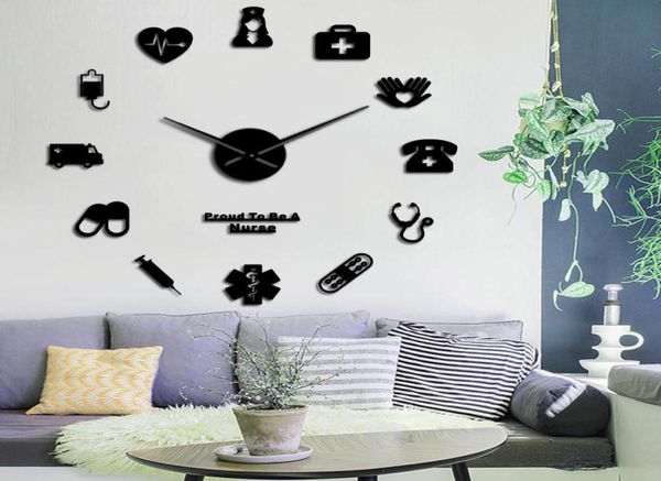 Fier d'être infirmière 3d bricolage de miroir mutant effet mural murmoine hôpital mural décor décor horloge horloge cadeau pour la médecin infirmière y203363678