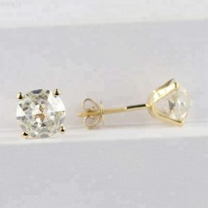Boucle d'oreille en or jaune 14 carats, bijoux de Provence, diamant créé en laboratoire Def, 2 carats, Moissanite ronde