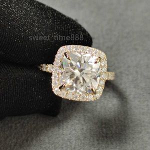 Provence Moissanite Jewelry Pure 14K White Gold 2.5CT Coussin Cut Diamond Halo Moissanite Bague de fiançailles