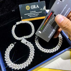 Provence groothandelsprijs Witgoud 2 rijen Iced Moissanite Diamond 10mm Cubaanse linkarmband voor mannen en vrouwen