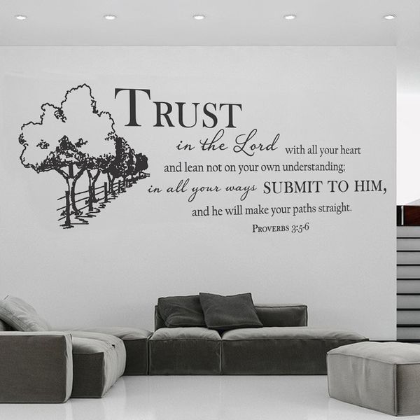 Proverbes 3: 5-6 sticker mural citation confiance dans le Seigneur autocollant verset de la Bible décor à la maison chrétien chambre salon décoration Espagne 210308